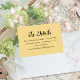 Cartão De Informações Detalhes do Casamento do Estilo Simples Amarelo da