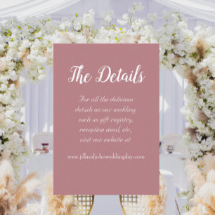 Cartão De Informações Detalhes do Casamento do Estilo Simples Dusty Rosa