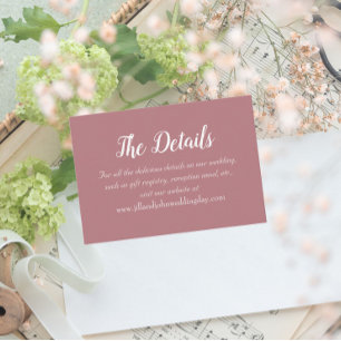 Cartão De Informações Detalhes do Casamento do Estilo Simples Dusty Rosa