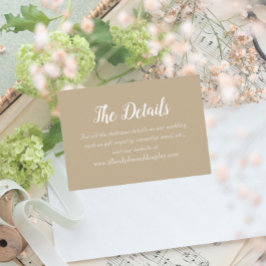 Cartão De Informações Detalhes do Casamento do Estilo Simples Khaki