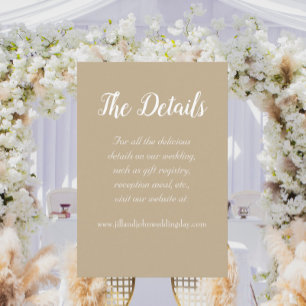 Cartão De Informações Detalhes do Casamento do Estilo Simples Khaki