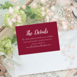 Cartão De Informações Detalhes do Casamento do Estilo Simples Vermelho d