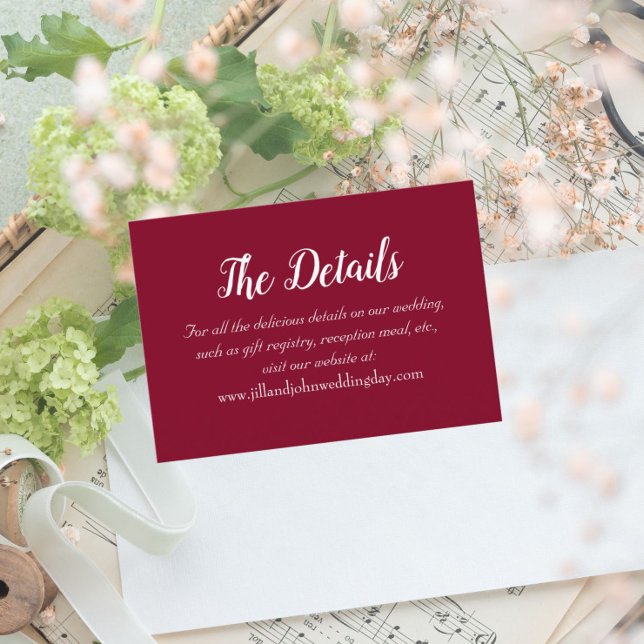 Cartão De Informações Detalhes do Casamento do Estilo Simples Vermelho d (In Situ Wedding)