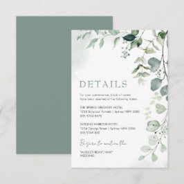 Cartão De Informações Detalhes do Casamento do Jardim Eucalyptus Verde S