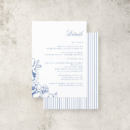 Cartão De Informações Detalhes do Casamento do Jardim Floral Azul Clássi