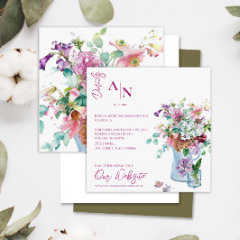 Cartão De Informações Detalhes do Casamento do Jardim Floral Rosa-Rosa b