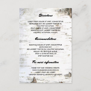 Cartão De Informações Detalhes do Casamento do Latido Rustic Birch - Inf