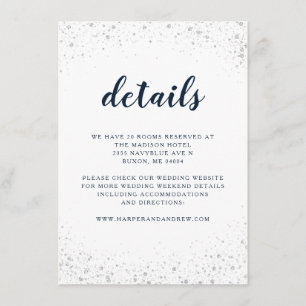 Cartão De Informações Detalhes do casamento do marinho Blue Silver