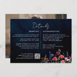 Cartão De Informações Detalhes do Casamento do Marinho Floral de Boho Ru