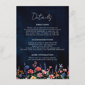 Cartão De Informações Detalhes do Casamento do Marinho Floral de Boho Ru