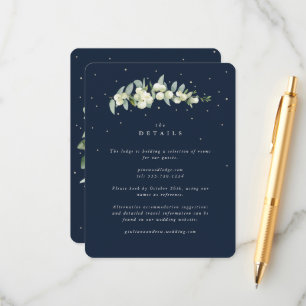 Cartão De Informações Detalhes do Casamento do marinho Snowberry+Eucalyp