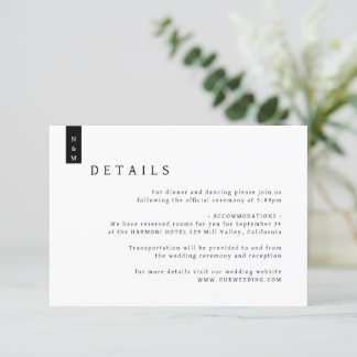 Cartão De Informações Detalhes do Casamento do Monograma da Tipografia E