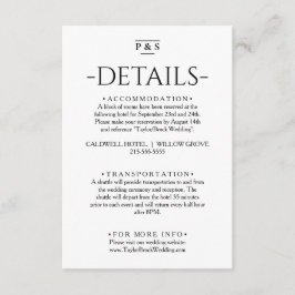 Cartão De Informações Detalhes do Casamento do Monograma Preto e Branco 