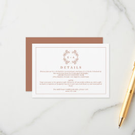 Cartão De Informações Detalhes do Casamento do Monograma Terracota Elega