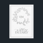 Cartão De Informações Detalhes do Casamento do Monograma Verde Eucalyptu<br><div class="desc">Estamos amando esta moderna carta verde do eucalipto! Simples, elegante e tão bonito, ele apresenta uma coroa desenhada à mão rodeando um monograma moderno de casamento. É personalizado em tipografia elegante, e acentuado com caligrafia manuscrita. Por último, é cortado numa moldura delicada e a parte de trás do cartão contém...</div>