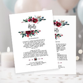 Cartão De Informações Detalhes do Casamento do Pinheiro Floral Floral de