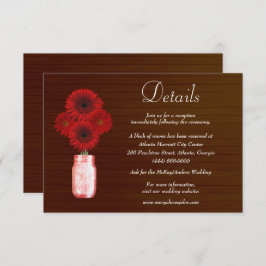 Cartão De Informações Detalhes do Casamento do Red Floral Mason Jar, Rus