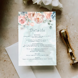 Cartão De Informações Detalhes do Casamento do Rosa Azul Moderno e Trend