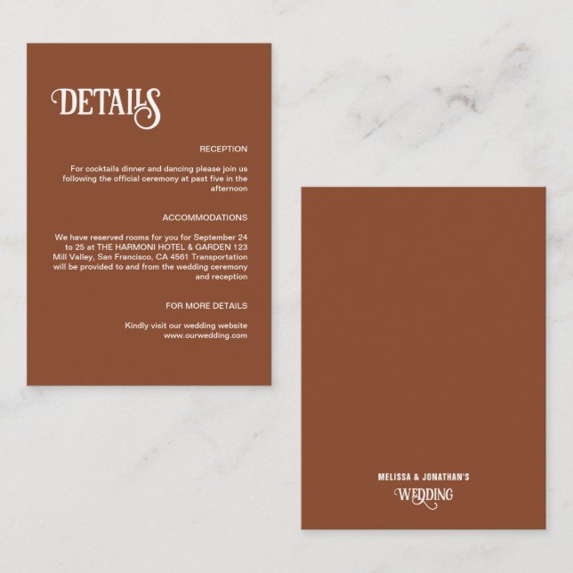 Cartão De Informações Detalhes do Casamento do Script Thin Thin Retro Te (Frente/Verso)
