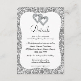 Cartão De Informações Detalhes do Casamento do Silver Glitter Diamond He