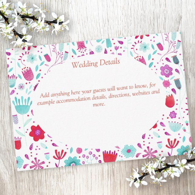 Cartão De Informações Detalhes do Casamento do Teal de Aquarela de Prlow (Boho watercolor floral wedding details enclosure card)