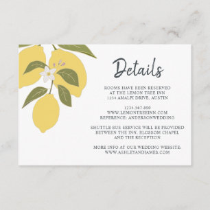 Cartão De Informações Detalhes do Casamento do Tema de Lemon Elegante