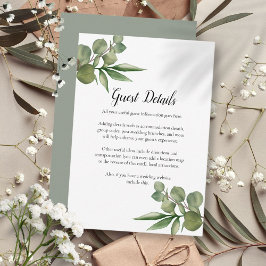 Cartão De Informações Detalhes do Casamento do Woodland Eucalyptus Green