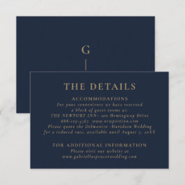 Cartão De Informações Detalhes do Casamento Dourado Azul Marinho Escuro 