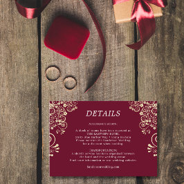 Cartão De Informações Detalhes do Casamento Dourado da Elegante Burgundy