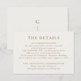 Cartão De Informações Detalhes do Casamento Dourado de Creme Elegante