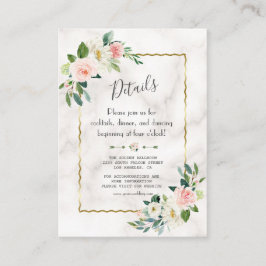 Cartão De Informações Detalhes do Casamento Dourado de Mármore Floral Bl