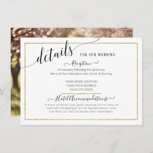 Cartão De Informações Detalhes do Casamento Dourado do Script Elegante m