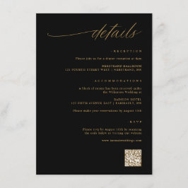 Cartão De Informações Detalhes do casamento Dourado e preto do Script De