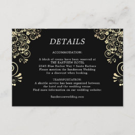 Cartão De Informações Detalhes do Casamento Dourado Elegante Preto