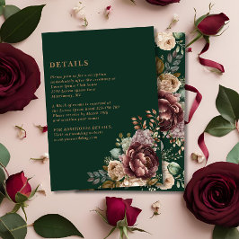 Cartão De Informações Detalhes do Casamento Dourado Floral de Emerald Gr