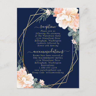 Cartão De Informações Detalhes do Casamento Dourado Floral de Pêssego Az
