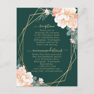 Cartão De Informações Detalhes do Casamento Dourado Floral do Pêssego Ve