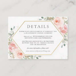 Cartão De Informações Detalhes do Casamento Dourado Floral Rosa Suave