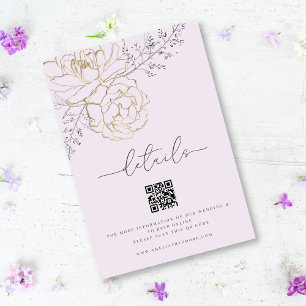 Cartão De Informações Detalhes do Casamento Dourado Lilac Floral da Linh