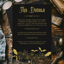 Cartão De Informações Detalhes do Casamento Dourado Preto Glam Gótico