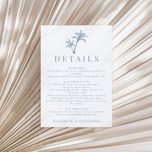 Cartão De Informações Detalhes do Casamento Dusty Blue com Palmeira Trop