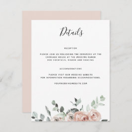 Cartão De Informações Detalhes do Casamento Dusty Pink Rose