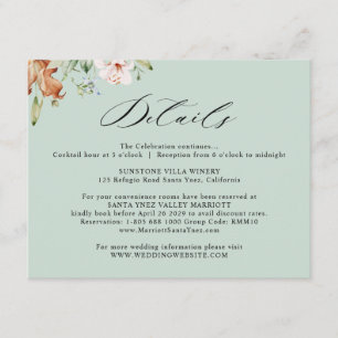 Cartão De Informações Detalhes do Casamento Earthy Blooms Sage Verde Sál
