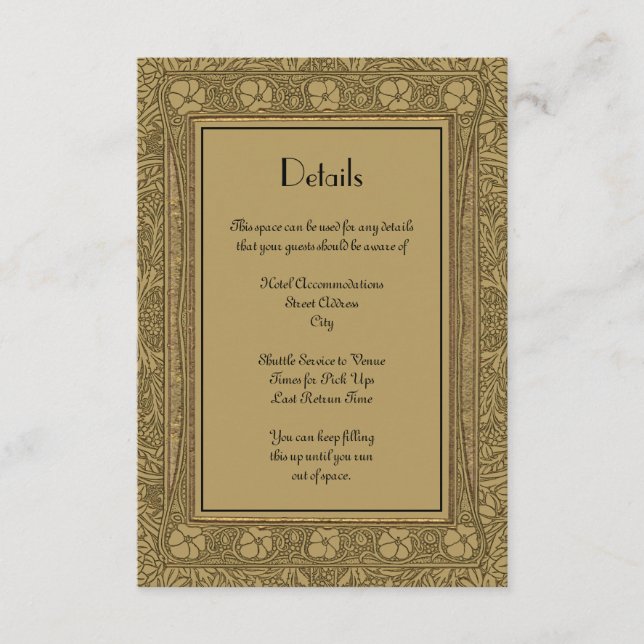 Cartão De Informações Detalhes do Casamento Elegante Arte Dourada Nouvea (Frente)