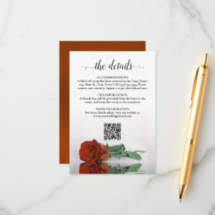 Cartão De Informações Detalhes do Casamento Elegante com Rosa Laranja En