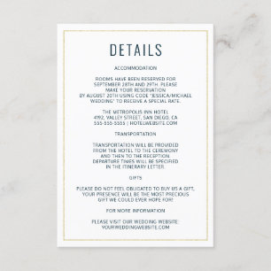 Cartão De Informações Detalhes do Casamento Elegante da Tipografia Moder