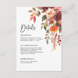 Cartão De Informações Detalhes do Casamento Elegante de Queda Laranja Bu