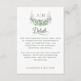 Cartão De Informações Detalhes do Casamento Elegante do Monograma Greene