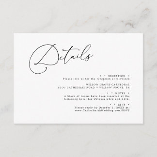 Cartão De Informações Detalhes do Casamento Elegante Elegante de Script 