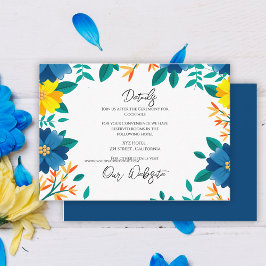 Cartão De Informações Detalhes do Casamento Elegante Floral Azul Amarelo